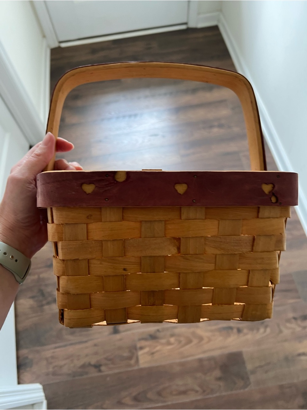 Woven Picnic Basket with Heart Accent Trim - Natural & Brown